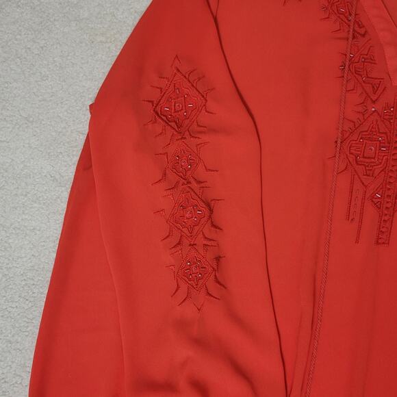 EUC Lane Bryant 18/20 Boho Peasant Beaded Embroidered Tasseled Sheer Blouse - Picture 5 of 15